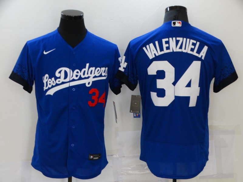 Men Los Angeles Dodgers #34 Valenzuela Blue City Edition Elite Nike 2021 MLB Jersey